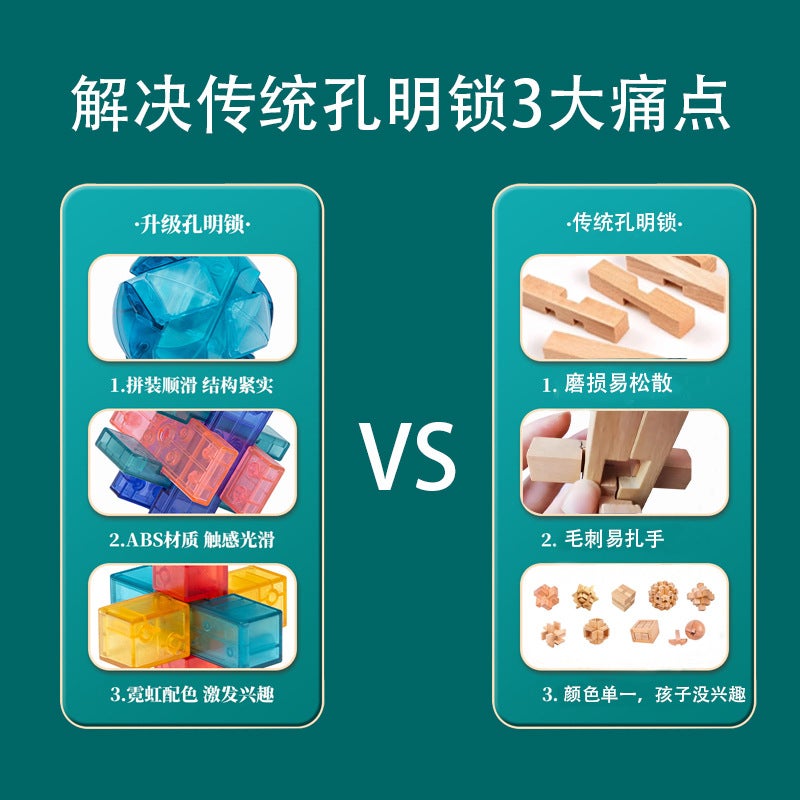 New National Tide Kongming Lock Coloured Glaze Color Luban Lock Children'S Development Intelligence Early Education Educational Unlocking Toy - Image 3